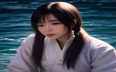 《古相思曲》国产耽美动漫画面，古风双男主在雨中共伞，墨色水墨画风格